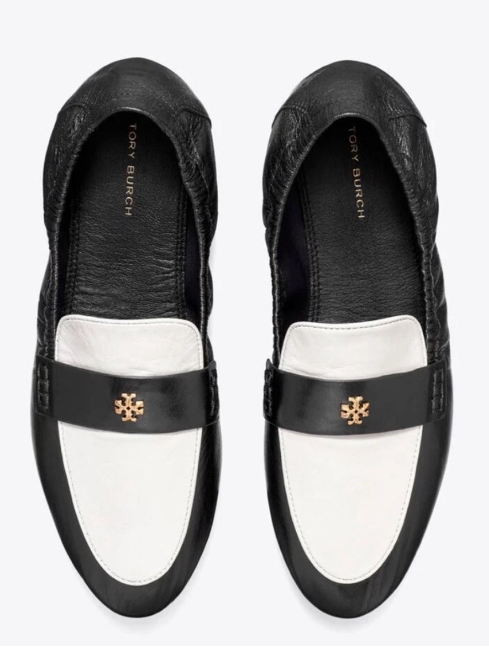 Tory Burch Black and White Ballet Loafers with Gold Logo Size 6